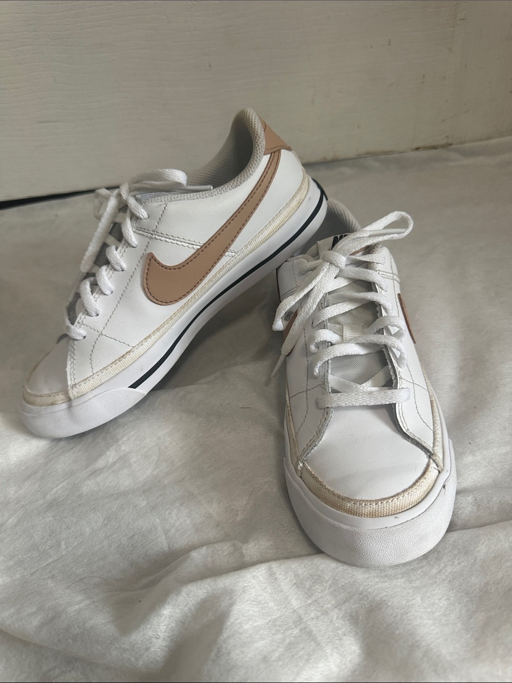 Nike Women's White Sneakers with Tan Swoosh
